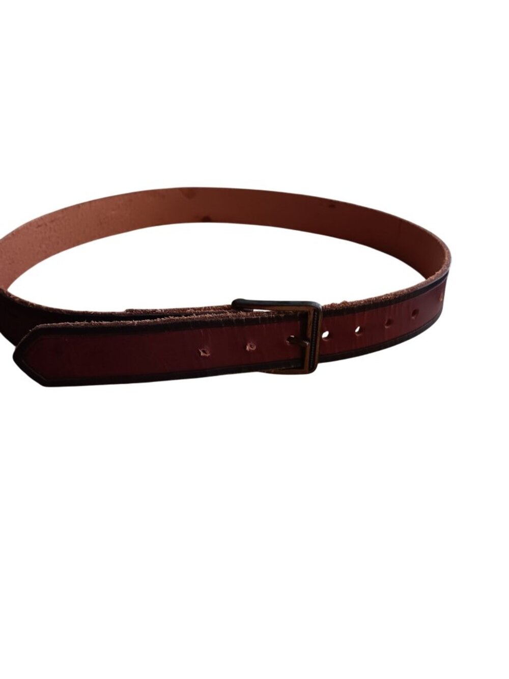 True Vintage Belt 32 Small 1970's Tooled Leather Brass Buckle Mexico Mexican era